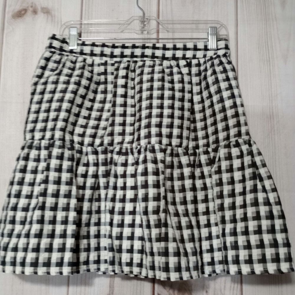 Topshop Womens Gingham Tiered Mini Skirt Black White Plaid Size US 8 NEW